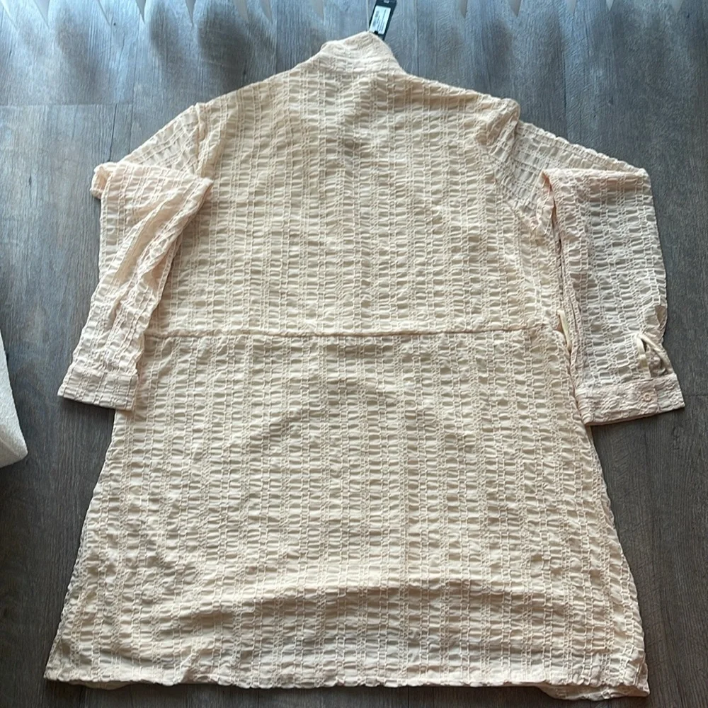 PLT Plus Cream Textured Tie Waist Shirt Dress - Picture 4 of 8